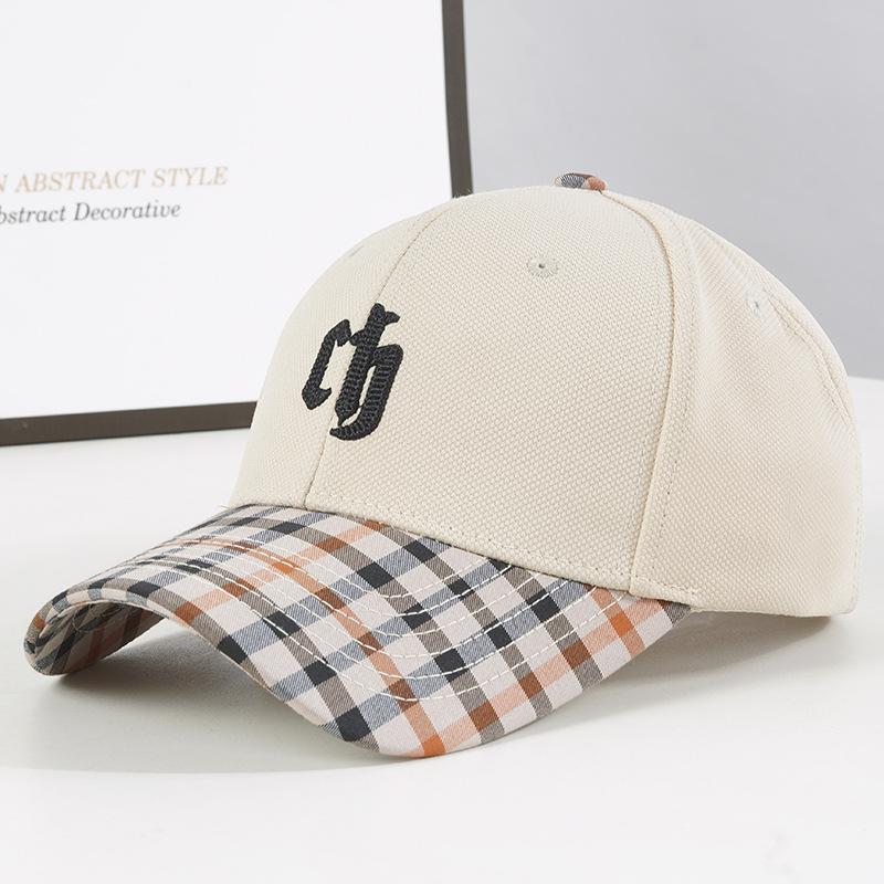 Hat Women's New Letter Embroidery Hardtop Baseball Cap Trendy Color Matching Couple Cap Men's Plaid Hat