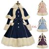 Autumn and Winter Women's Dress Lolita Dress Girl Skirt Winter Burr Lapel Cape Waist Closing Thickened Princess Dress Vintage Lolita Dress