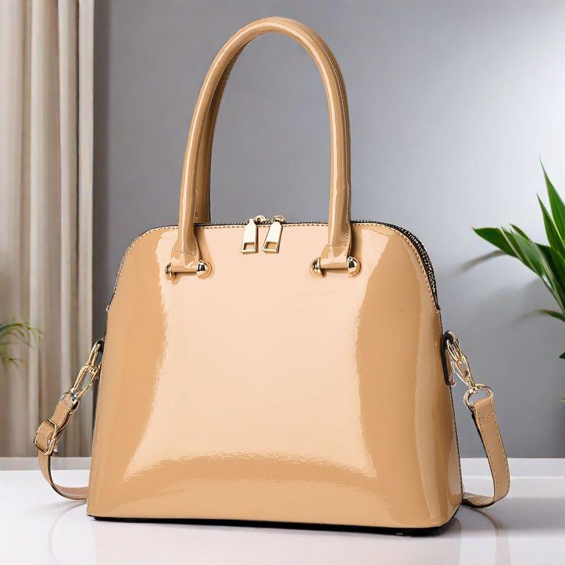 Женская лаковая сумка-тоут 2025: Универсальная европейская и американская модная сумка, ручная, на плечо или через плечо, красного и черного цвета.