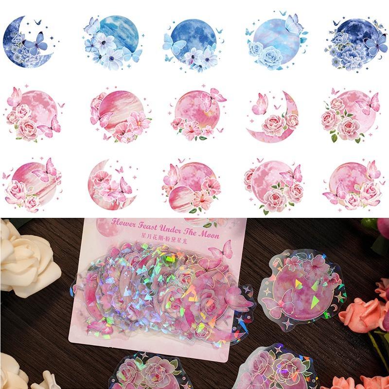 20 шт., лазерная звезда, луна, цветок, серия стикеров, сделай сам, искусство, скрапбукинг, креативный материал, этикетка, дневник, телефон, декоративные наклейки для журналов