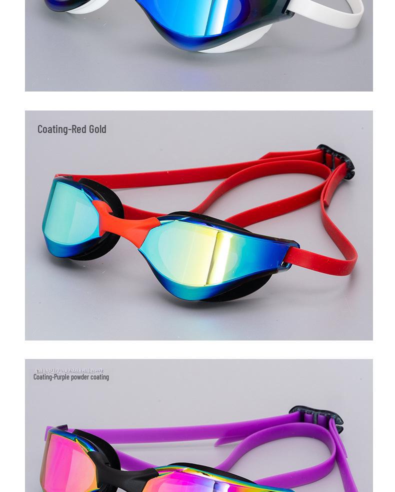 Adult Anti-Fog HD Swimming Goggles - Professional Racing & Training, Comfortable Silicone, Waterproof, Electroplated Lenses.