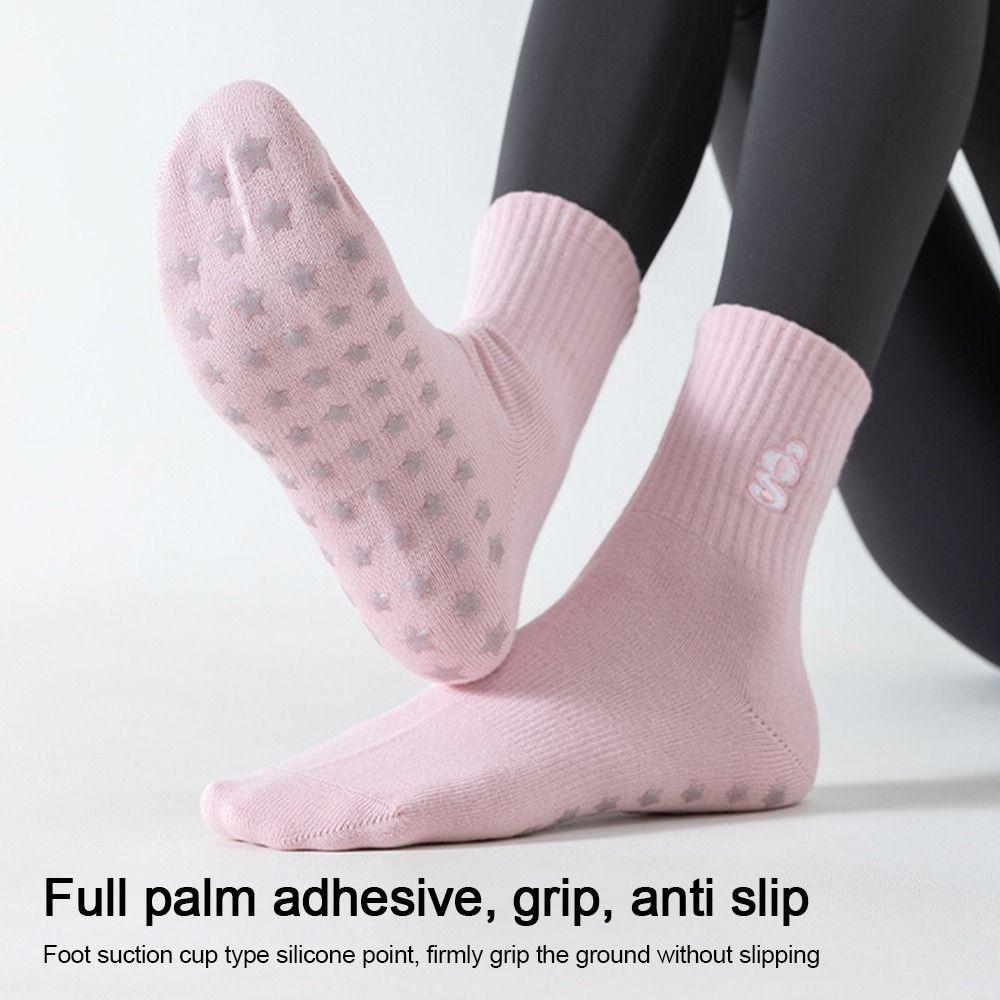 Cotton Pilates Socks for Women Breathable Non-Slip Professional Yoga Socks High-elastic Embroidery Mid Tube Socks for Yoga Dance