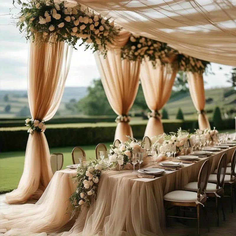 50M Overlength Champagne Sheer Tulle- DIY Party Wedding Arch Decoration Ceiling Table Runner Sheer Scarf Gauze Valance Decor