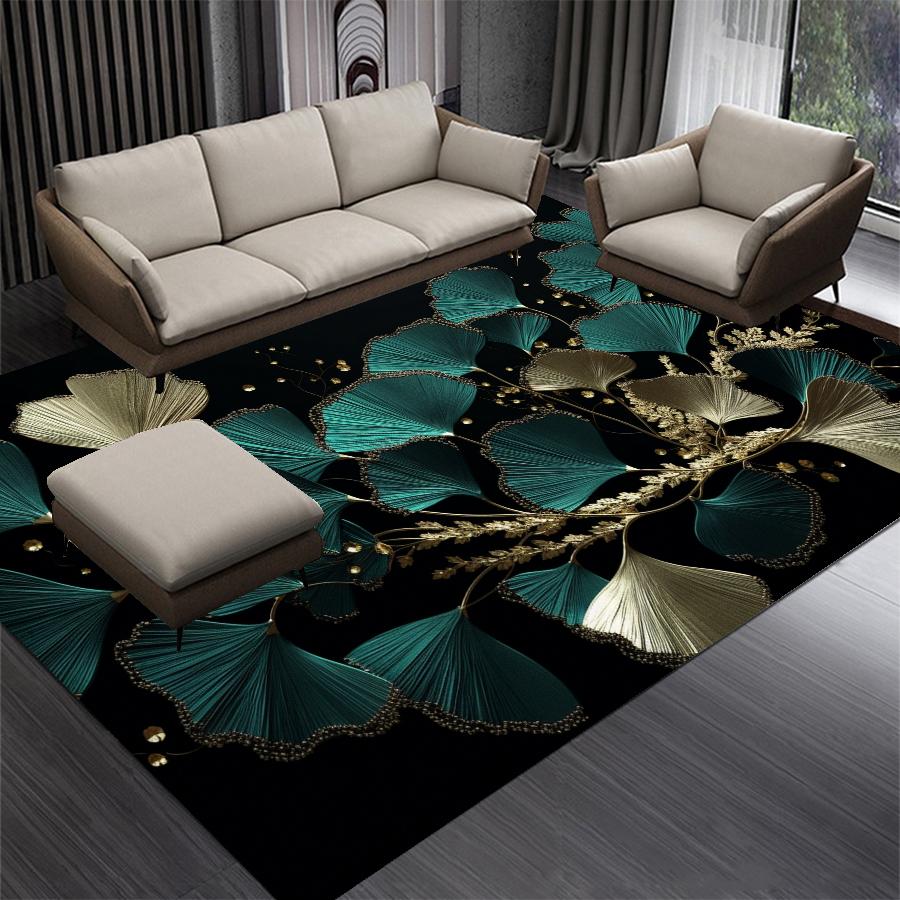 Luxury Green Golden Leaves Carpet Living Room Decoration Bedroom Carpet Washable Lounge Sofa Area Rug Big Size Coffee Tables Mat