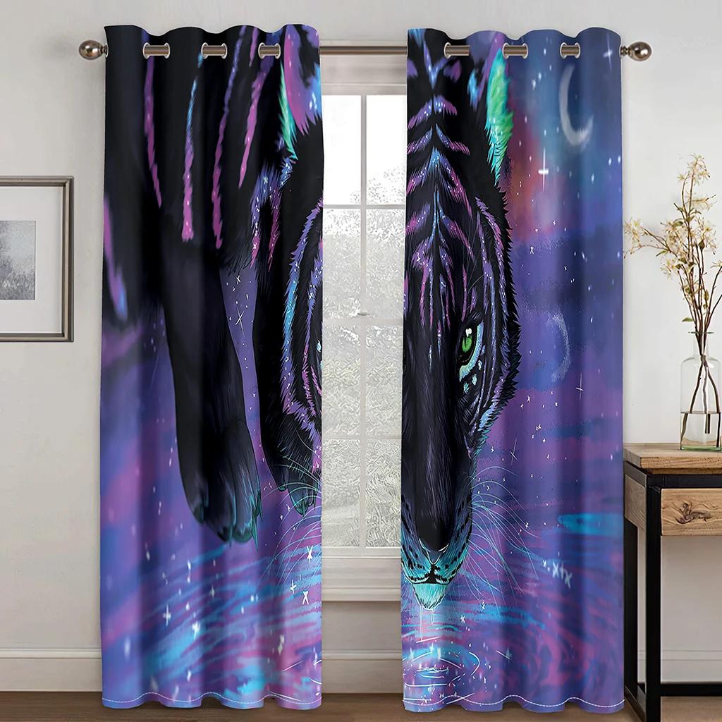 Абстрактное искусство, животные, богемный, психоделический, лев, волк, светофильтрующие шторы, оконные шторы для гостиной, спальни, 2 шт., декор