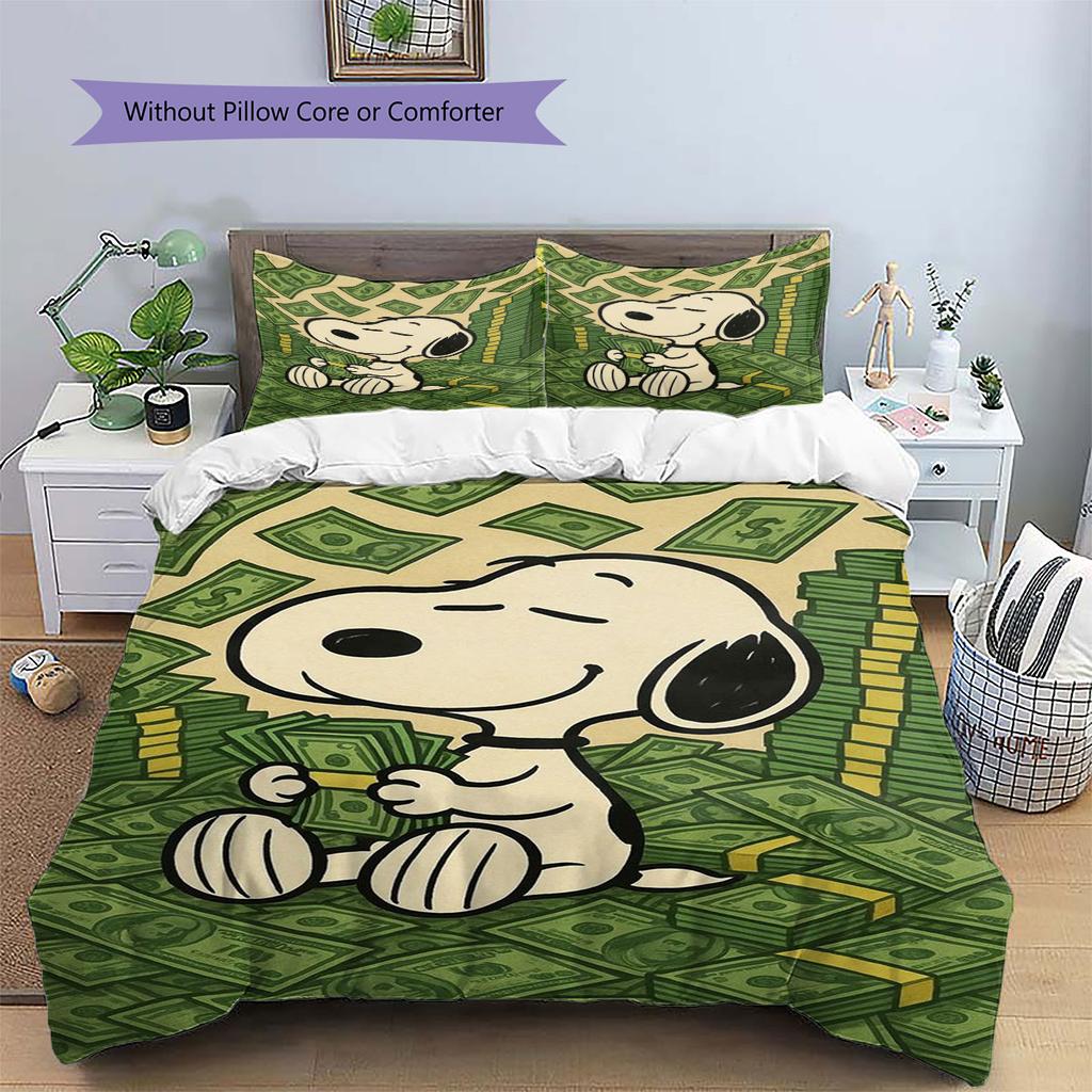 Snoopy Sitting and Counting Money – A Comfortable and Warm Bedding Set, The Perfect Choice To Decorate Your Bedroom.