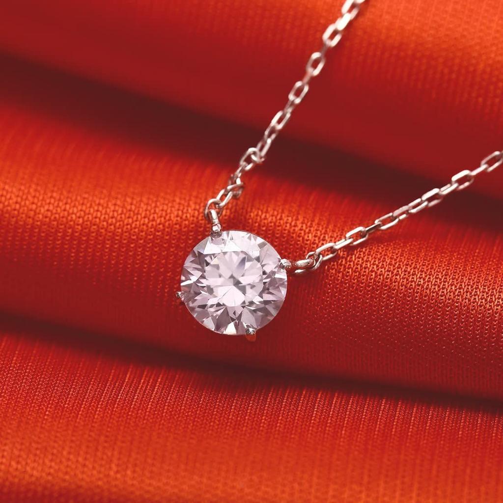 Necklace Silver 925 Sterling Silver Length Adjustable Up To 1 Carat Single Piece Accessory Cubic Zirconia Rhinestone [Gifty] (Chain 45cm) H&C