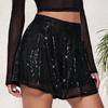 Женские шорты с пайетками, эластичные, с высокой талией, свободные, А-силуэта, однотонные, ультракороткие, выше колена, для выступлений, танцевальные шорты