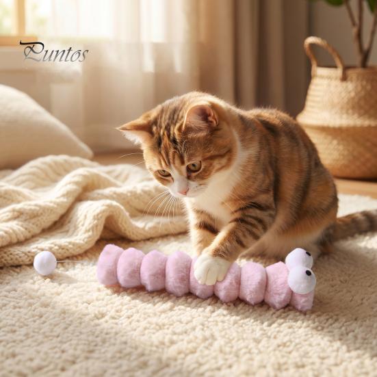 Игрушка-пищалка Caterpillar Cat, Плюшевая игрушка, Набитая, Для жевания, Котенка, Дрожащая, С хвостовым шариком, Для кусания, Пинания, Веселья, Интерактивная, Охота