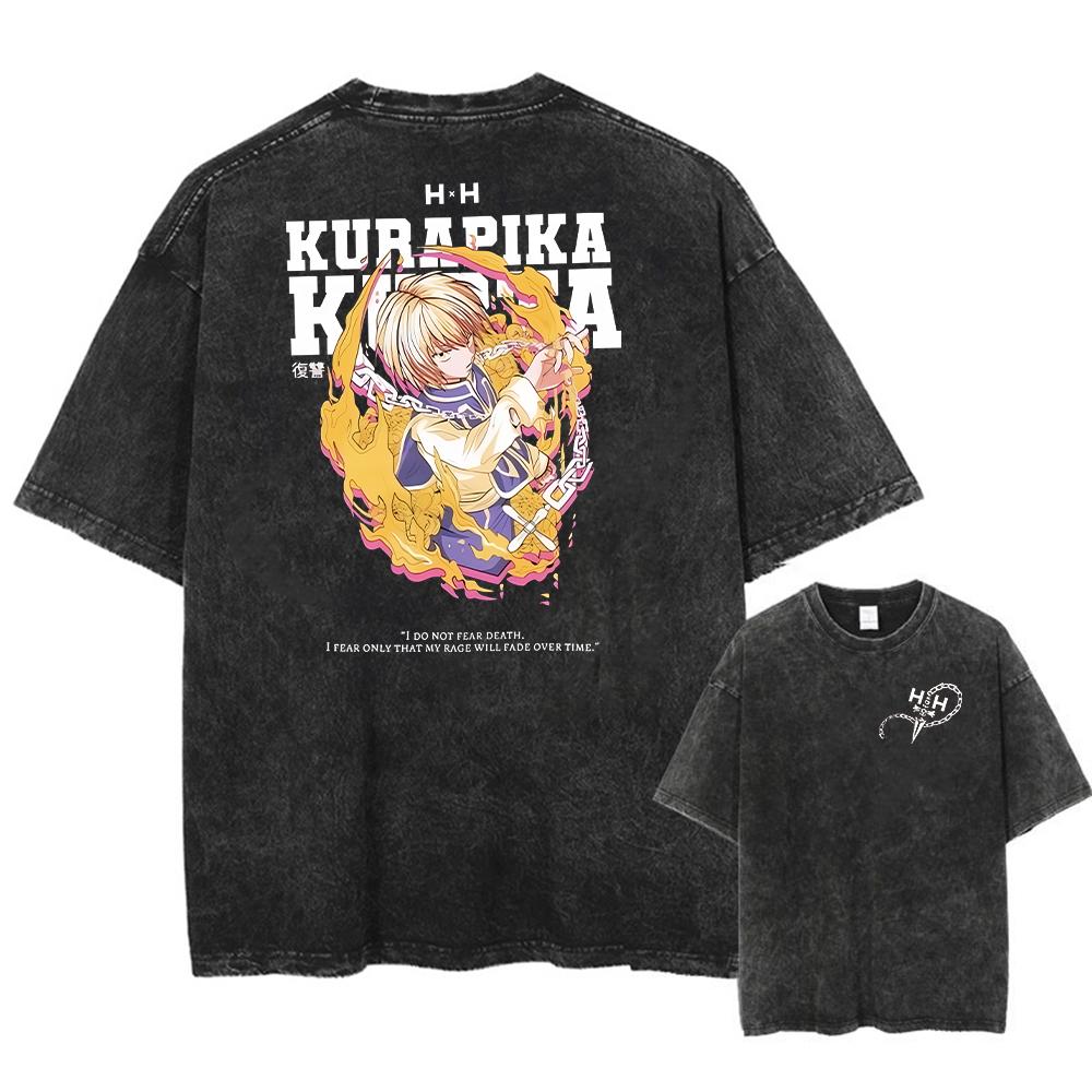 Аниме Hunter X Hunter Хисока и Хролло Логотип Выстиранная Графическая Футболка Мужская Винтажные Футболки Повседневный Хлопок Уличная Одежда Топ