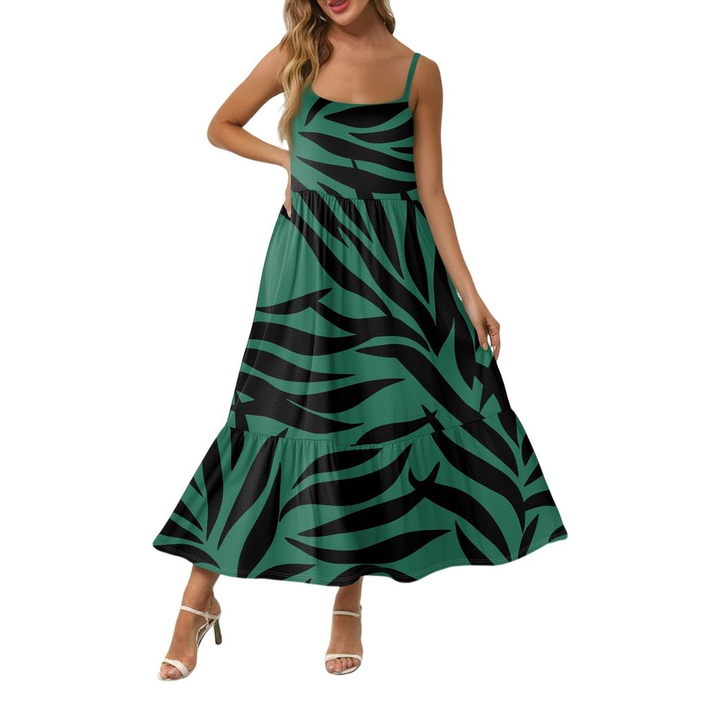Women's Long Beach Casual Elegant Spaghetti Strap Maxi Dress Stitching Low-key Flowing Bohemian Dress