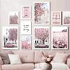Pink Flower Wall Art Poster and Print Spring London St Paul's Cathedral Canvas Painting Decoration Picture for Living Room Decor