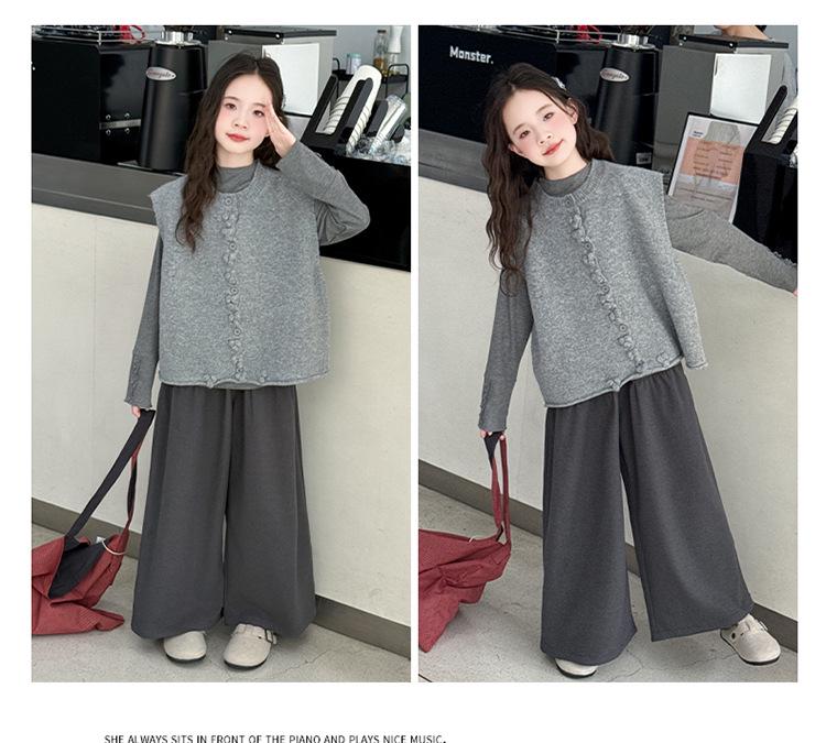 Девочки Корейский Стиль Комплект из Трех Вещей Осенняя Мода 2025 – Стильный Повседневный Наряд для Старших Девочек