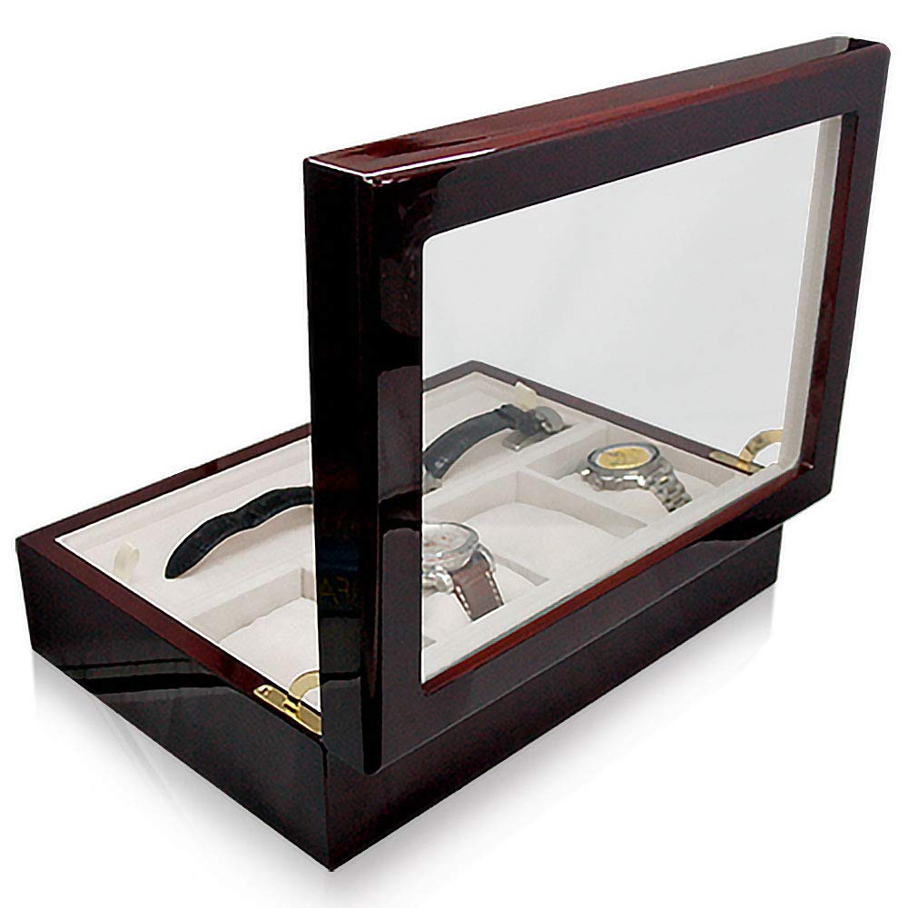 IGIMI Watch Storage Watch Box Wooden 6 Watch Box with Window Brown Wood Grain Pattern Grace