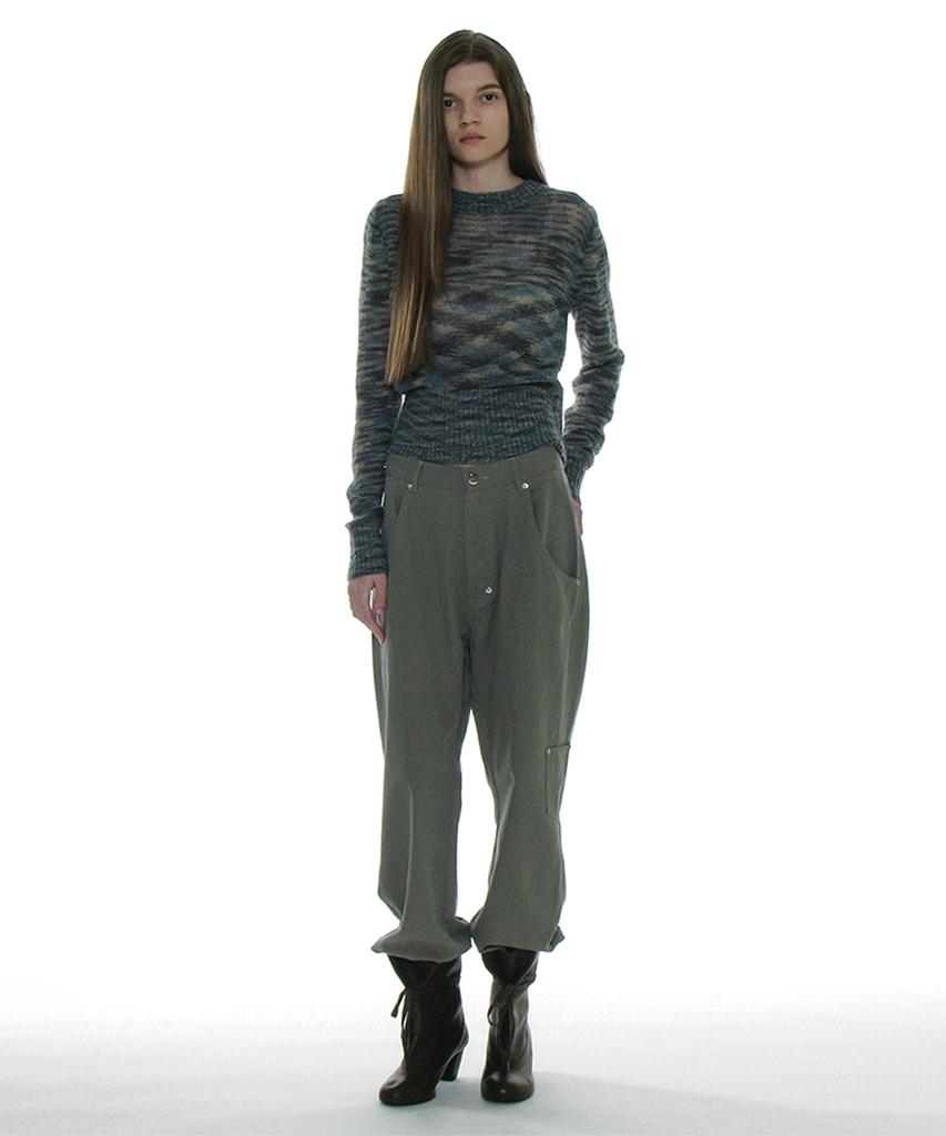PARTIMENTO WOMEN Pocket Pointed Wide Leg Pants_Khaki Green