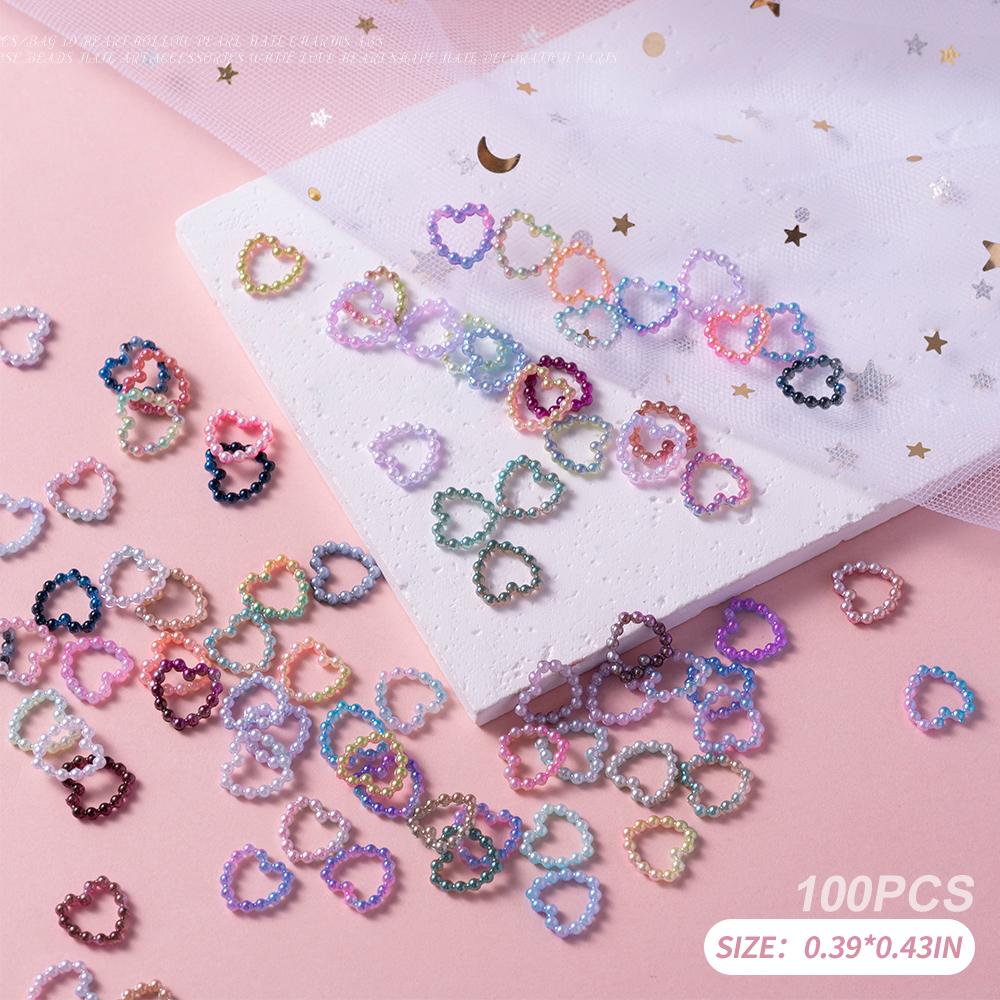 100 шт. полые белые жемчужные сердечки для ногтей оптом фиолетовые розовые плоские для самостоятельного украшения ногтей мобильного телефона ноутбука ювелирных изделий ремесел Ac