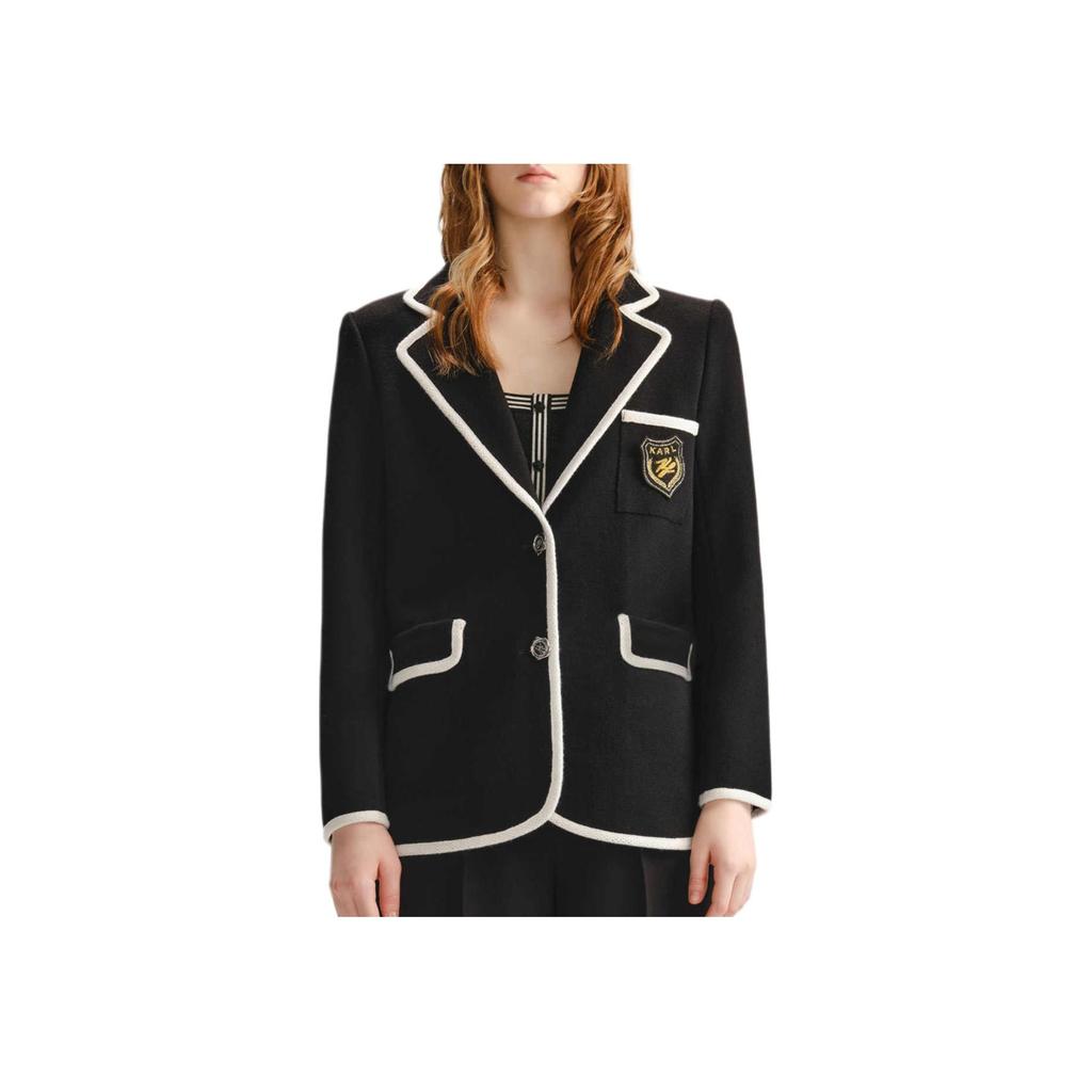 Karl Lagerfeld Chic Business Casual Logo Badge Single-Breasted Long Sleeve Blazer Women blazers Black 236L1438