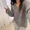 Женский вязаный кардиган свободного кроя в корейском стиле на осень 2025 года с вышитым дизайном