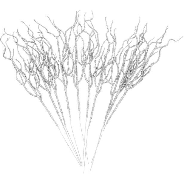 Стебли Рождественской Елки Блестящие Рождественские Декоративные Элементы 10 шт. Рождественские Листья Серебристые Листья Блестящие Листья Декоративные Элементы Блестящие Рождественские Ветки Искусственная Вьющаяся Ветка