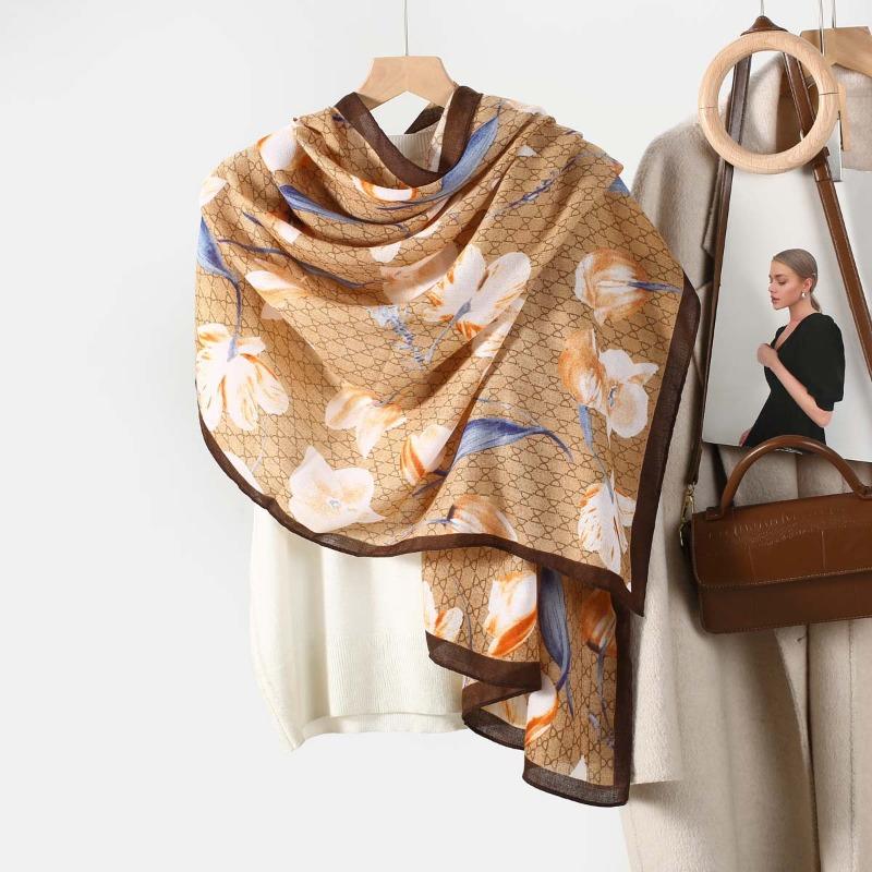 New Cotton and Linen Feel Simple Color Matching Letter O Scarf Fashion Travel Sunscreen Yarn