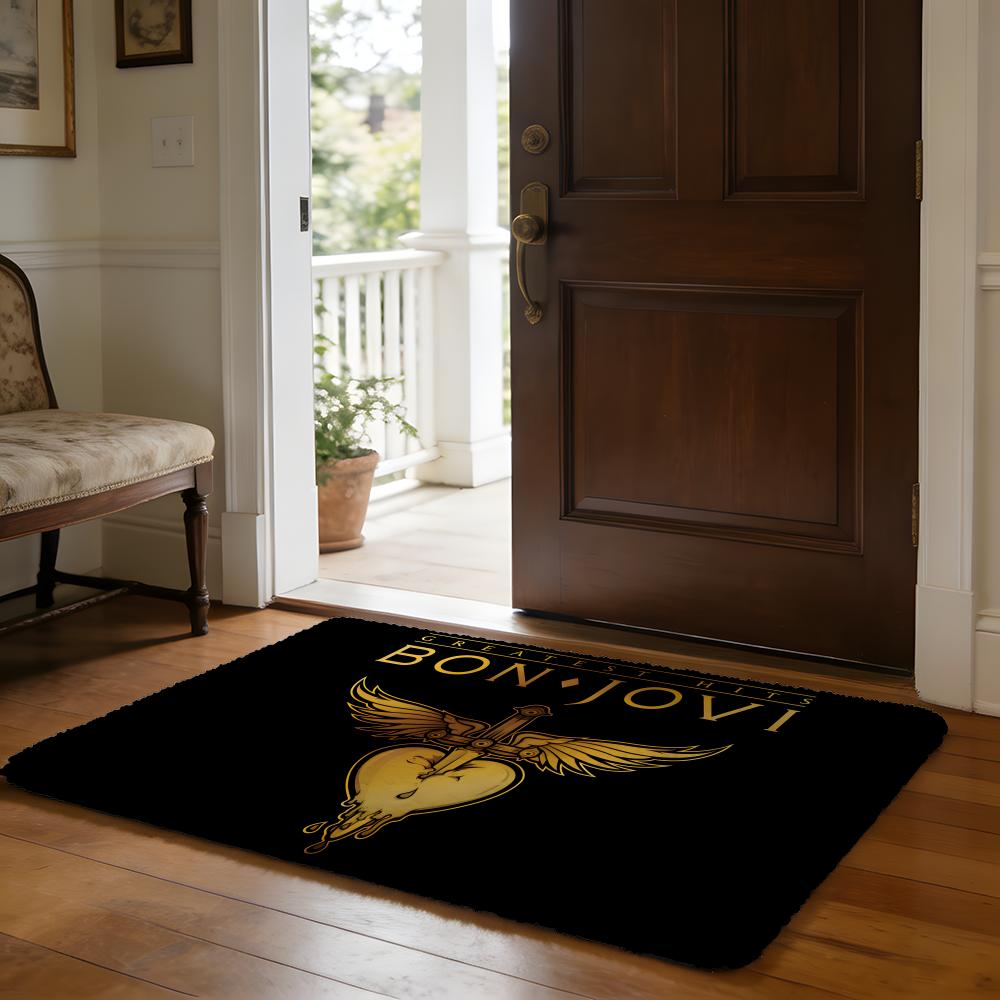 WHAT DO YOU GOT BON.JOVI Retro Rock Band Star Floor Mat Soft Flannel Absorbent Mat Non-Slip Rug Home Bedroom Bathroom