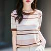 Summer New Women's Cotton Striped Crew Neck Knitted Sweater Fashion Versatile Short Sleeve Pullover T-Shirt Top