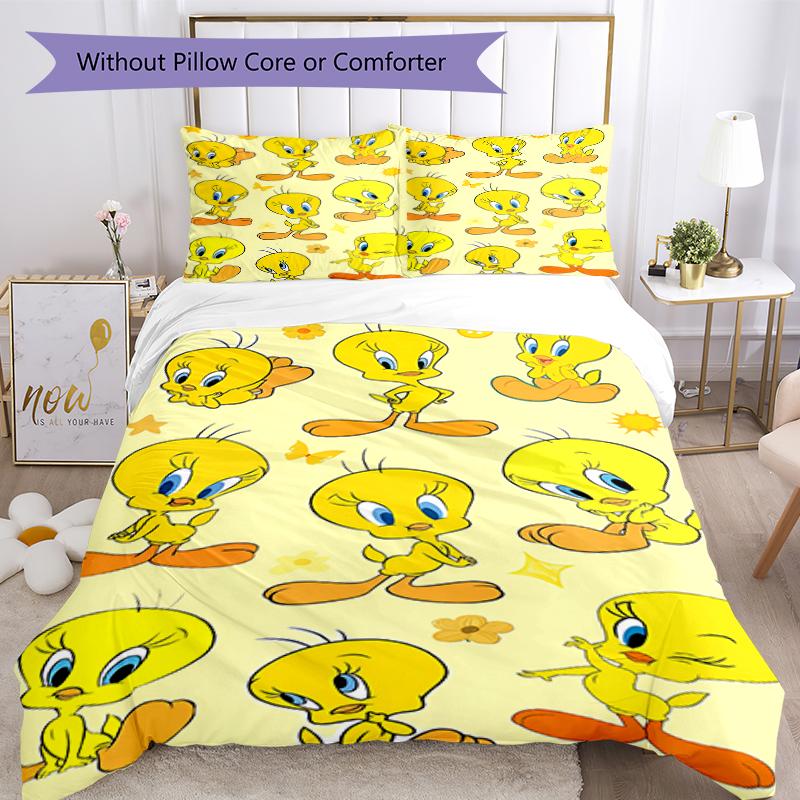 3pcs Tweety pattern bedding set duvet cover set includes duvet cover &pillowcases, perfect all season bedroom decoration & gift