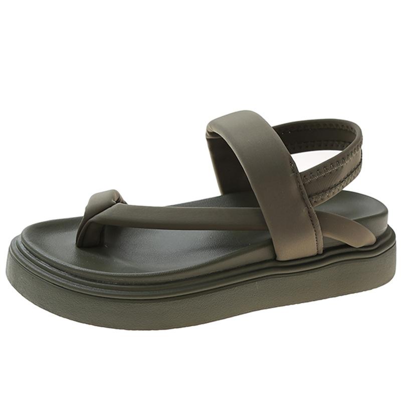 Интернет-знаменитость римские сандалии женские 2025 лето толстая подошва обувь-маффины мягкая кожа носок елочка повседневная женская обувь