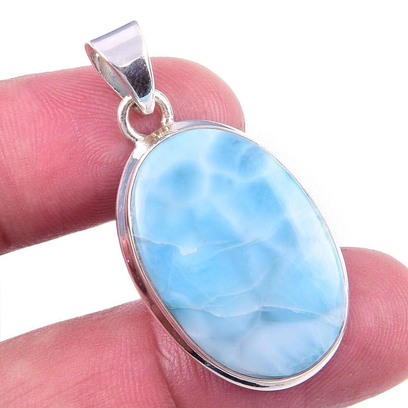 Natural Republic Larimar Gemstone 925 Solid Sterling Silver Pendant 1.50'' T5O43
