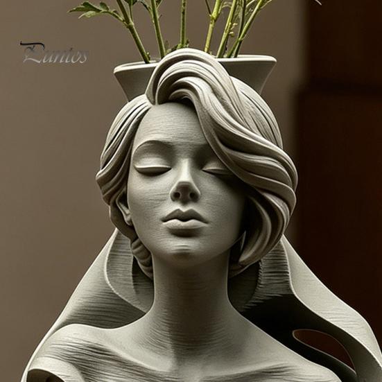 3D-печатная ваза-бюст человека с мелкой текстурой, Художественный скульптурный кашпо для суккулентов, Влагостойкий PLA Декор, Матовый настольный декор, Креативный