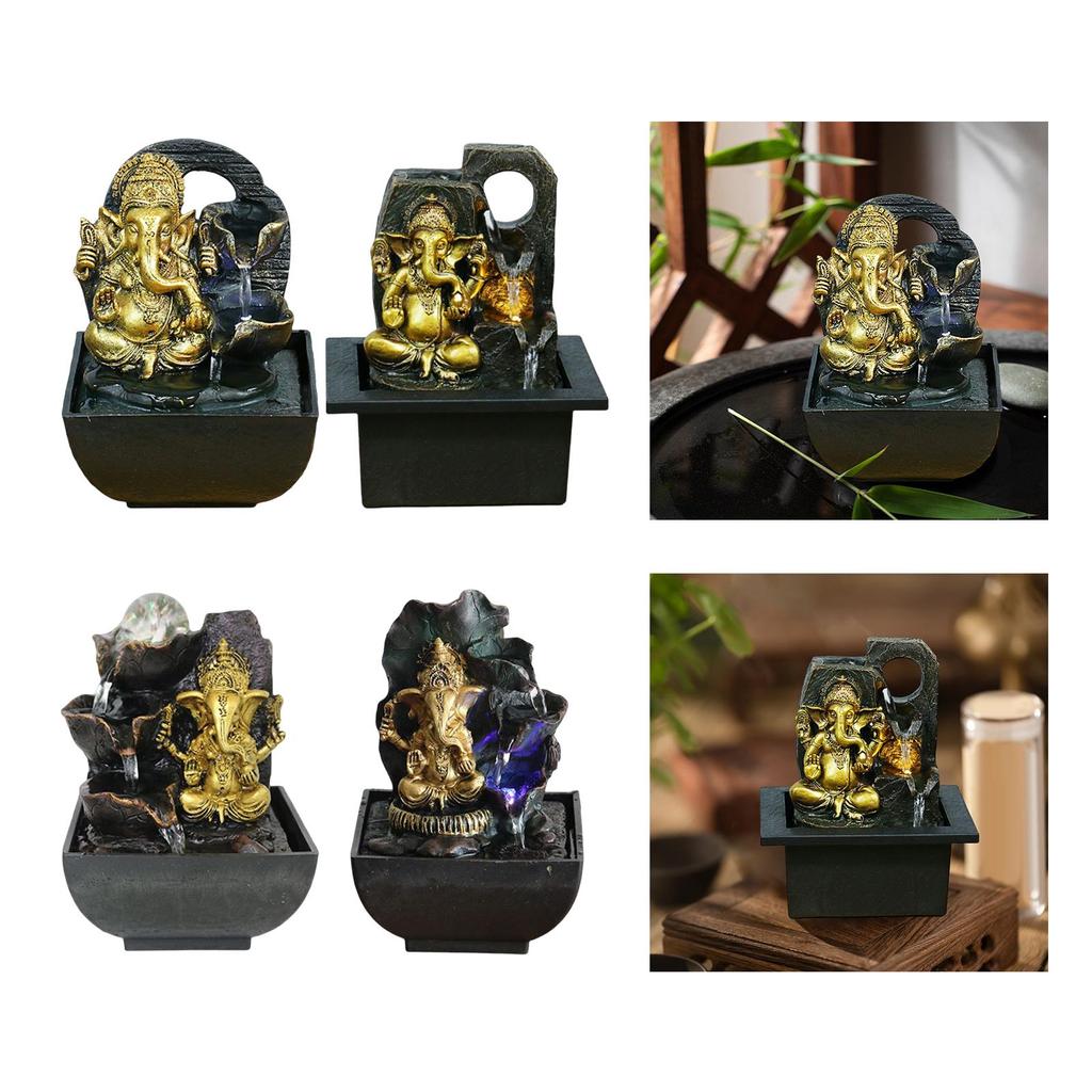 Ganesha Statue Tabletop Water Fountain Buddha Sculpture Elephant Hindu God Figurine Handmade Water Feature for Home Decor Crafts
