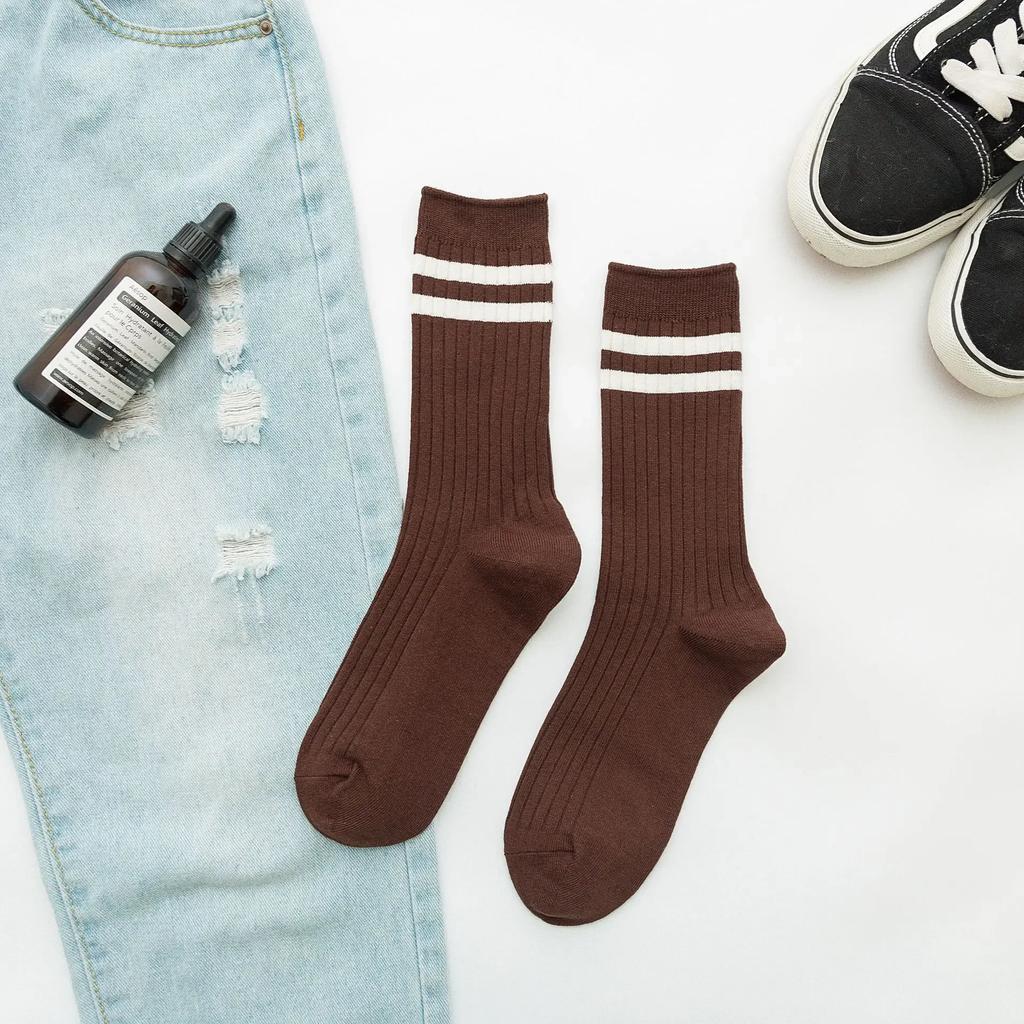 Retro Striped Sports Women Socks Japanese Fashion High School Girls Socks Casual Fashion Harajuku Streetwear Knitting Long Socks
