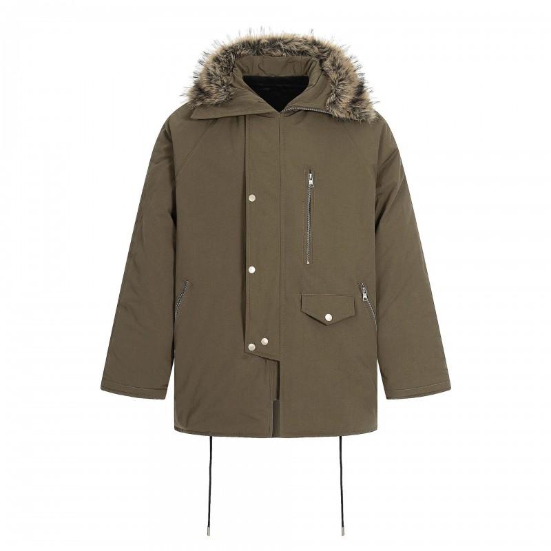 Unisex Retro Military-Style Hooded Puffer Jacket Winter Thick Warm Cotton Coat Men Women