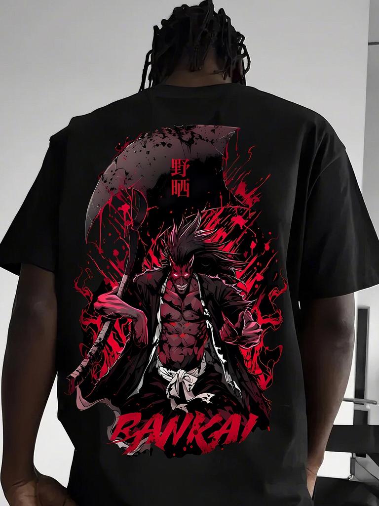 BLEACH Kenpachi Tshirt Anime Pattern Red Haired Bankai Zangetsu Nozarashi Kanji Printed Blood Street Dress Unisex