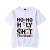 Ho Ho Holy Shit I'm Drunk Beer Print T-shirts Cotton Tshirt Christmas Santa Hat Graphic Tshirt Oversized Women Unisex Tee Shirt