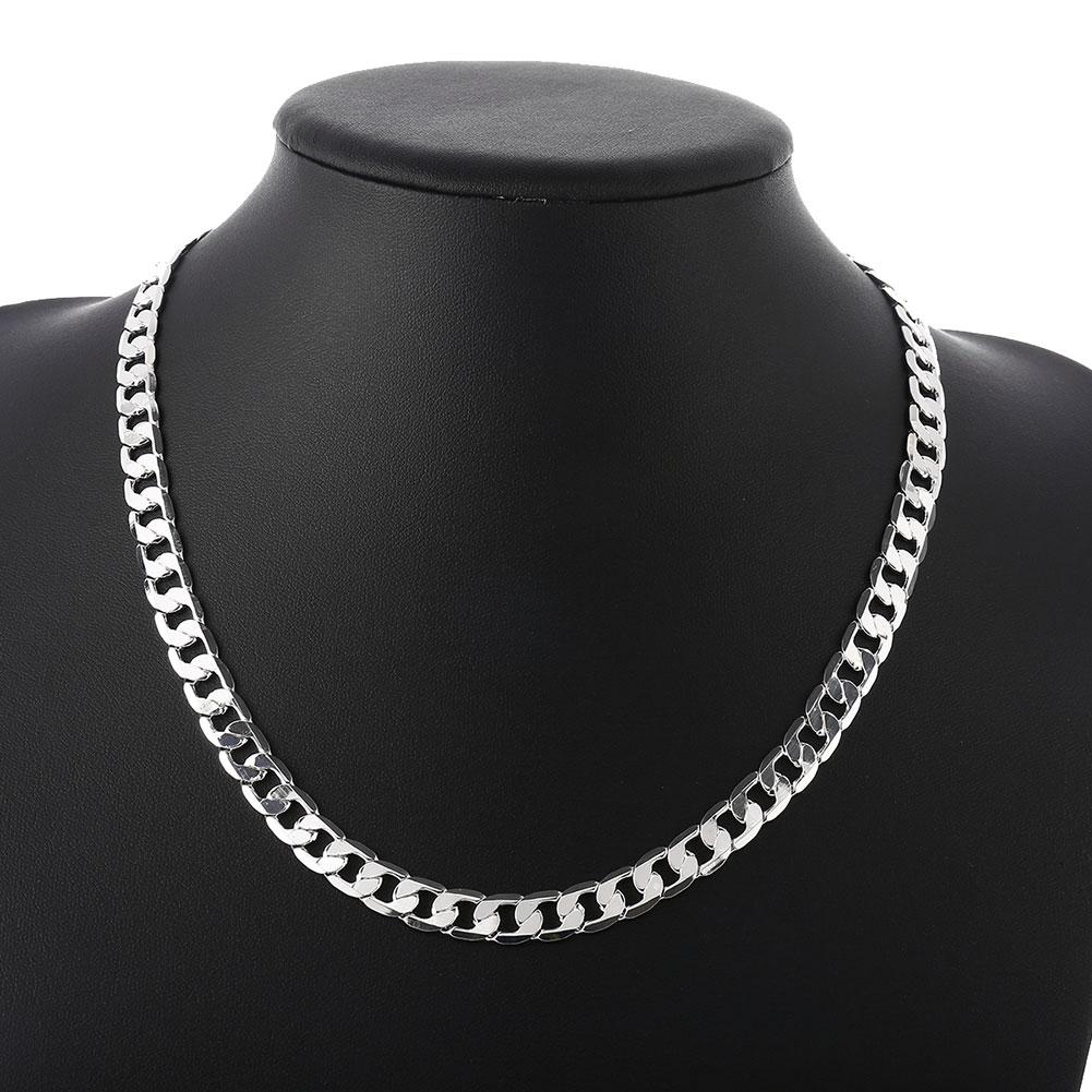 925 Sterling Silver 16/18/20/22/24 Inch 8MM Flat Sideways Figaro Chain Necklace For Woman Man Fashion Wedding Jewelry