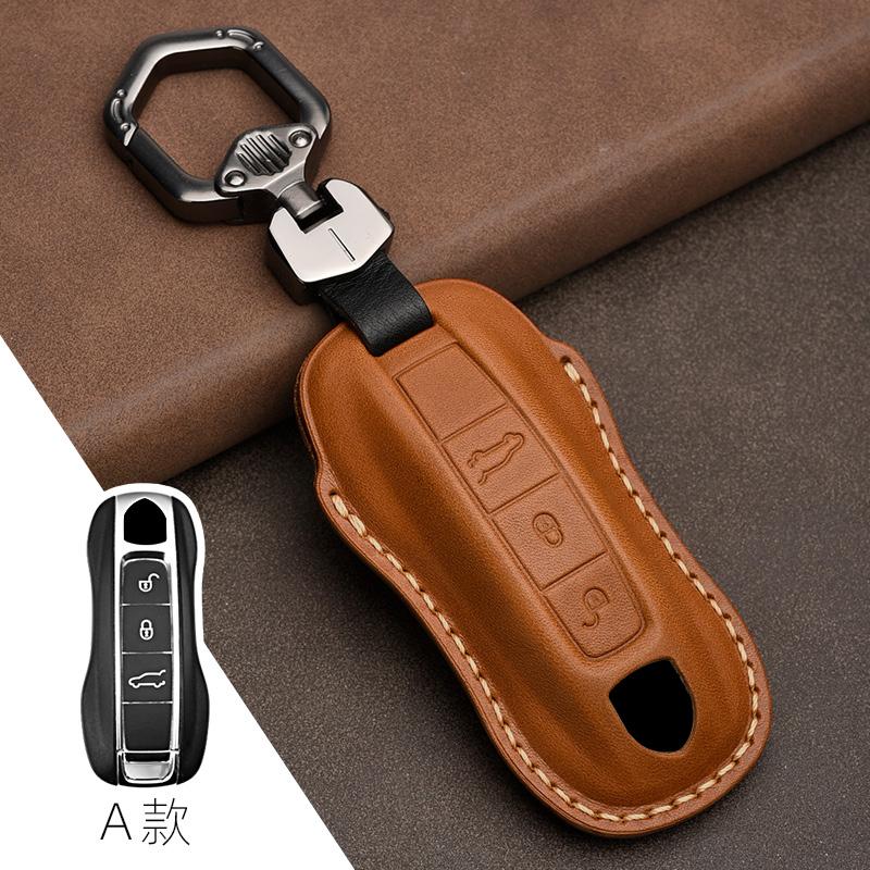 Genuine leather Protector For Porsche New Cayenne Panamera 911 992 Taycan Key Case Cover Fob