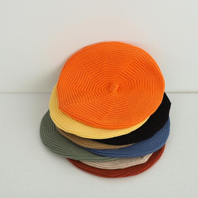 Милый детский берет, универсальная однотонная шерстяная шапка для новорожденных, шапка художника, теплая шапка с тыквой для маленьких мальчиков и девочек, повседневный чепчик