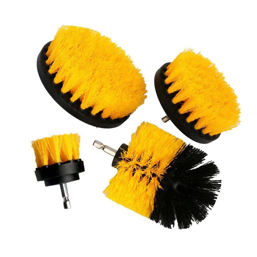 4pcs Yellow Electric Drill Cleaning Brush Car Detailing Drill Brush Set Floor Cleaning