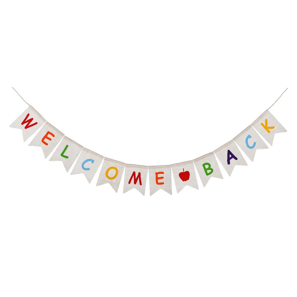 BESTOYARD 335M Welcome Back Banner Jute Bunting Banner Sign Backdrop for School Home Office Banner for School