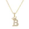 Letter Necklace Rhinestone Crown Letter Pendant Adjustable Chain Women Necklace