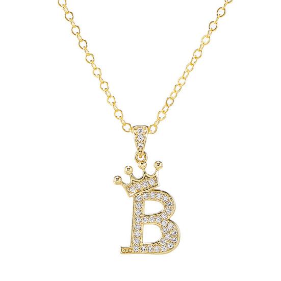 Letter Necklace Rhinestone Crown Letter Pendant Adjustable Chain Women Necklace