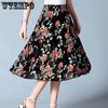 Large Size Elastic High Waist Printed Dance Skirts Women Spring Summer Ice Silk Thin Mid-length Skirts