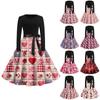 Women's Fashion Round Neck Casual Slim Valentine's Day Printed Long Sleeve Dresses