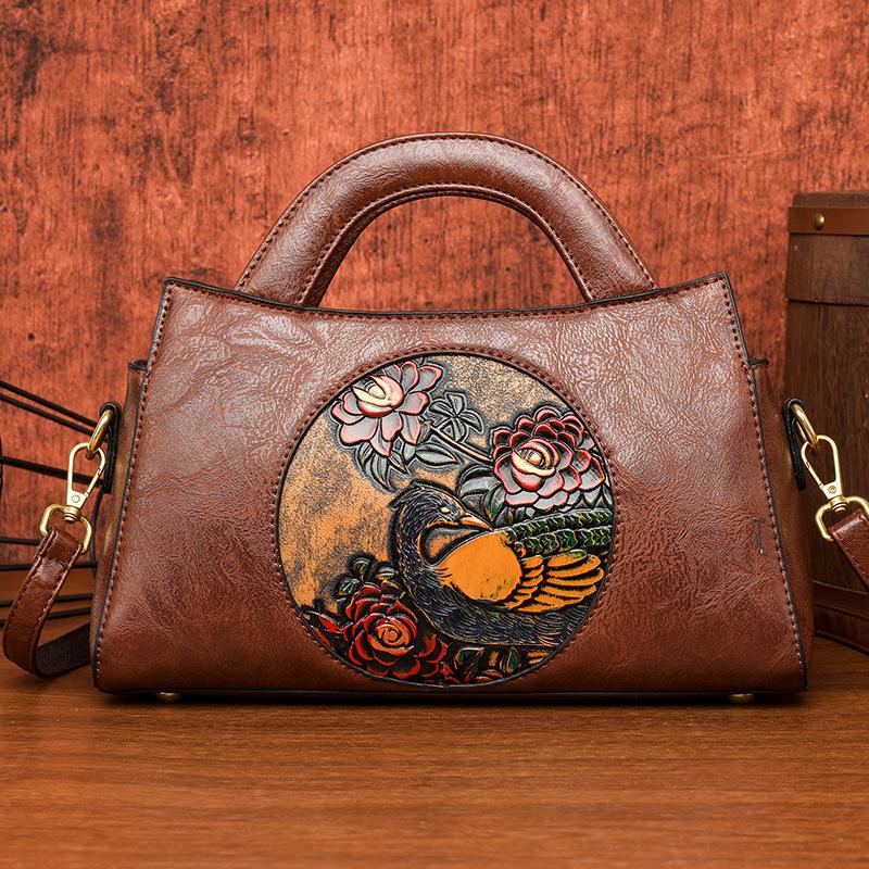 Премиальная текстура большой емкости винтажная китайская резная сумка - тисненая этническая сумка через плечо для женщин