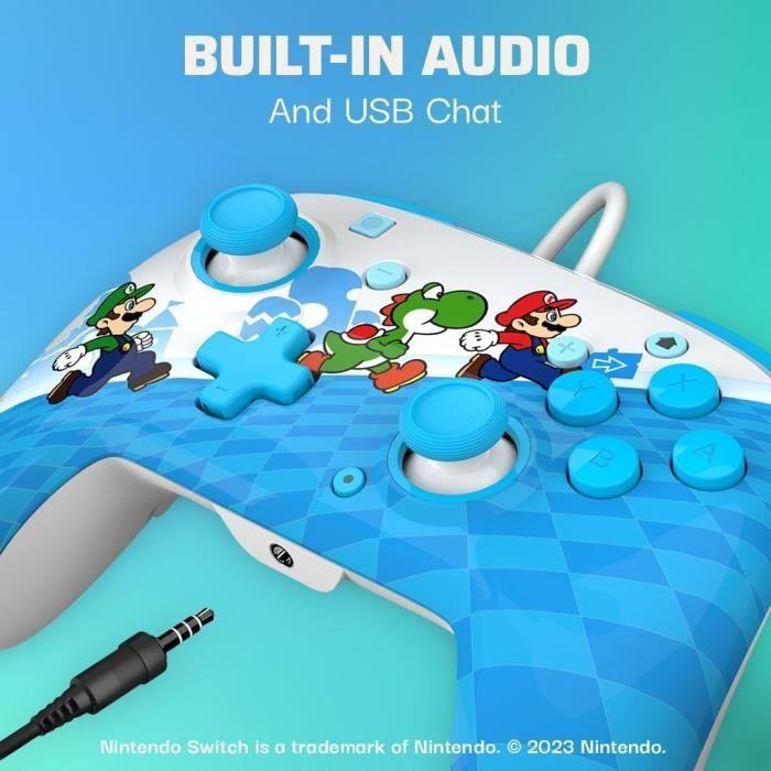 Manette filaire - pdp - super mario rematch - nintendo switch - câble 3 m - licence officielle nintendo - motif mario escape - bleu