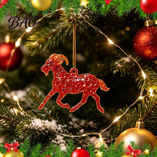 Decorative Christmas Party Supplies Goat Tree Hanging Ornaments, 2D Flat Acrylic Holiday Ornament for Family Pendant Home Decor, Lightweight