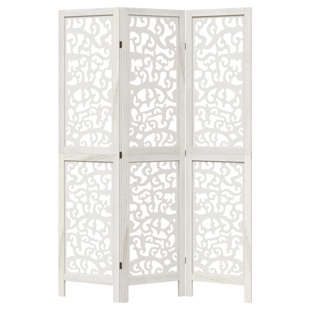 3 Piece Room Divider White Solid Paulownia Wood