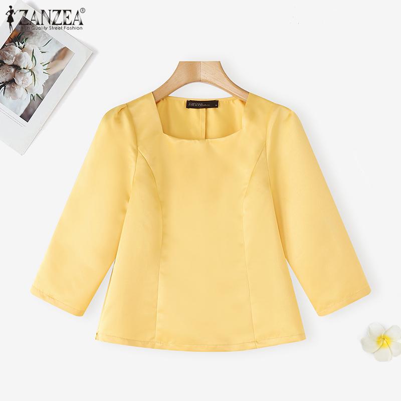 ZANZEA Women Casual Square Collar Summer 3/4 Sleeve Slim Blouse