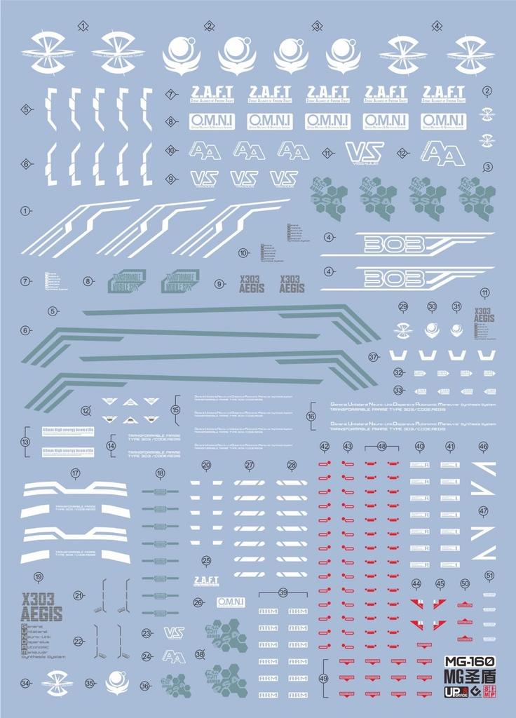 Decals for MS Detail Up MG Aegis Fluorescent!! Water-slide HG, RG, MG, PG, RE, HiRM, Robot, (for 1/100 GAT-X303 Gundam)
